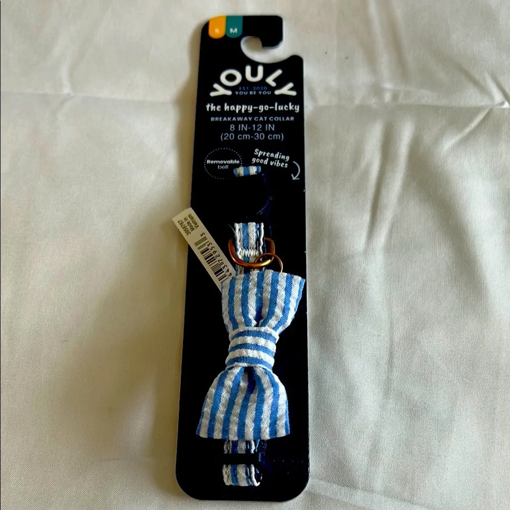 Youly the happy-go-lucky Blue Striped Breakaway Cat Collar (S/M)